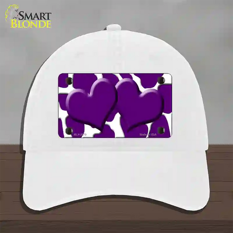 Purple White Giraffe Purple Centered Hearts Novelty License Plate Hat Unconstructed Cotton / White