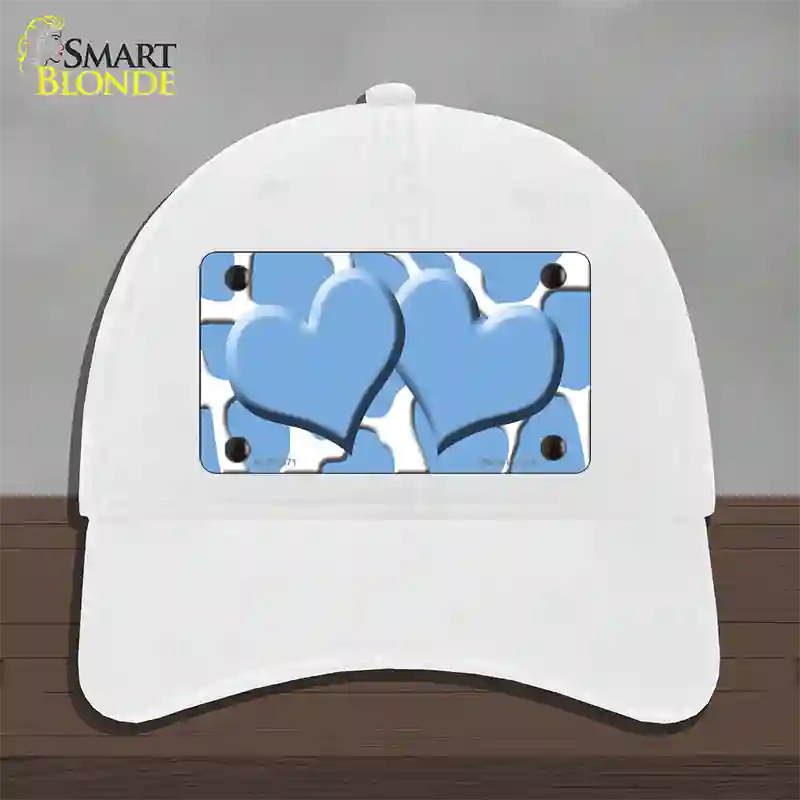 Light Blue White Giraffe Light Blue Centered Hearts Novelty License Plate Hat Unconstructed Cotton / White