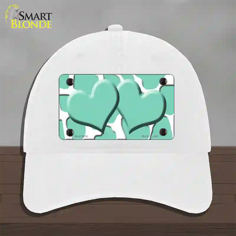 Mint White Giraffe Mint Centered Hearts Novelty License Plate Hat Unconstructed Cotton / White