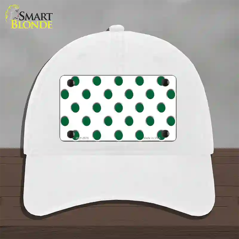 Green White Polka Dot Novelty License Plate Hat Unconstructed Cotton / White