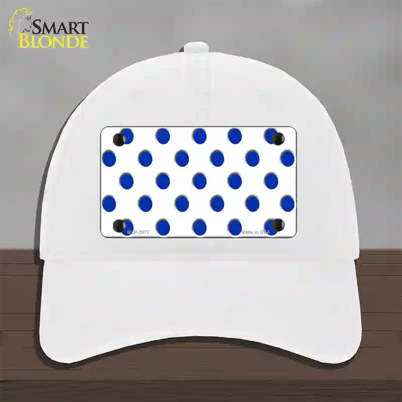 Blue White Polka Dot Novelty License Plate Hat Unconstructed Cotton / White