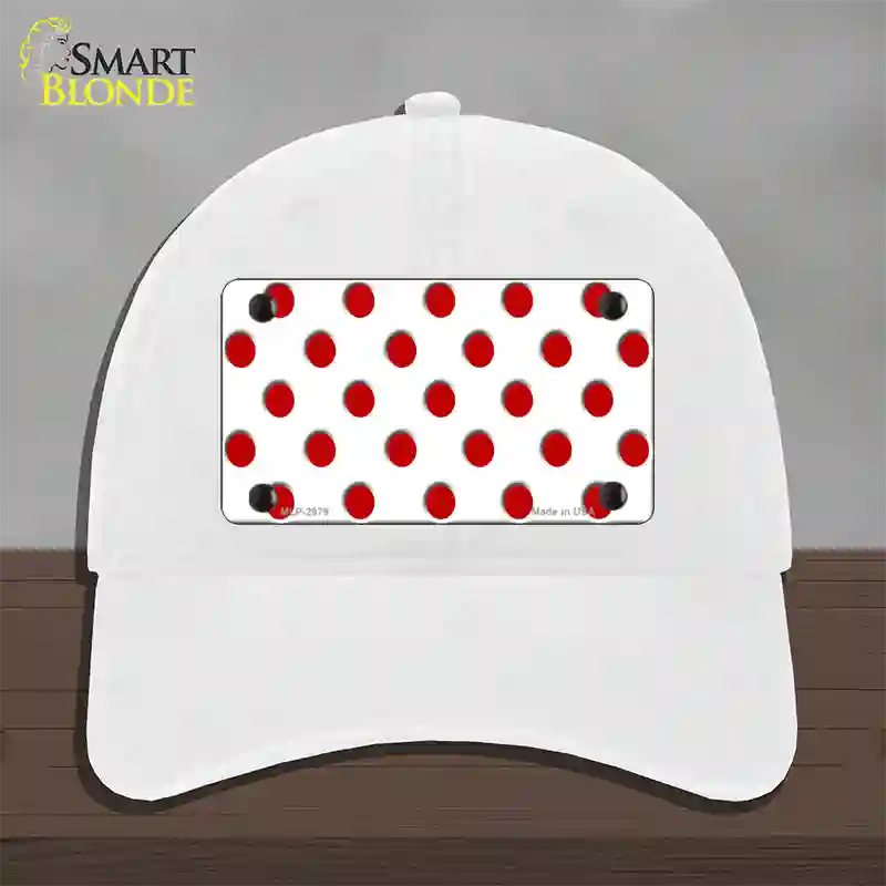 Red White Polka Dot Novelty License Plate Hat Unconstructed Cotton / White