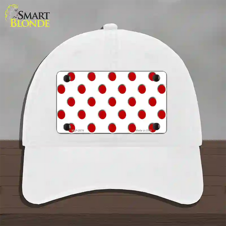 Red White Polka Dot Novelty License Plate Hat Unconstructed Cotton / White