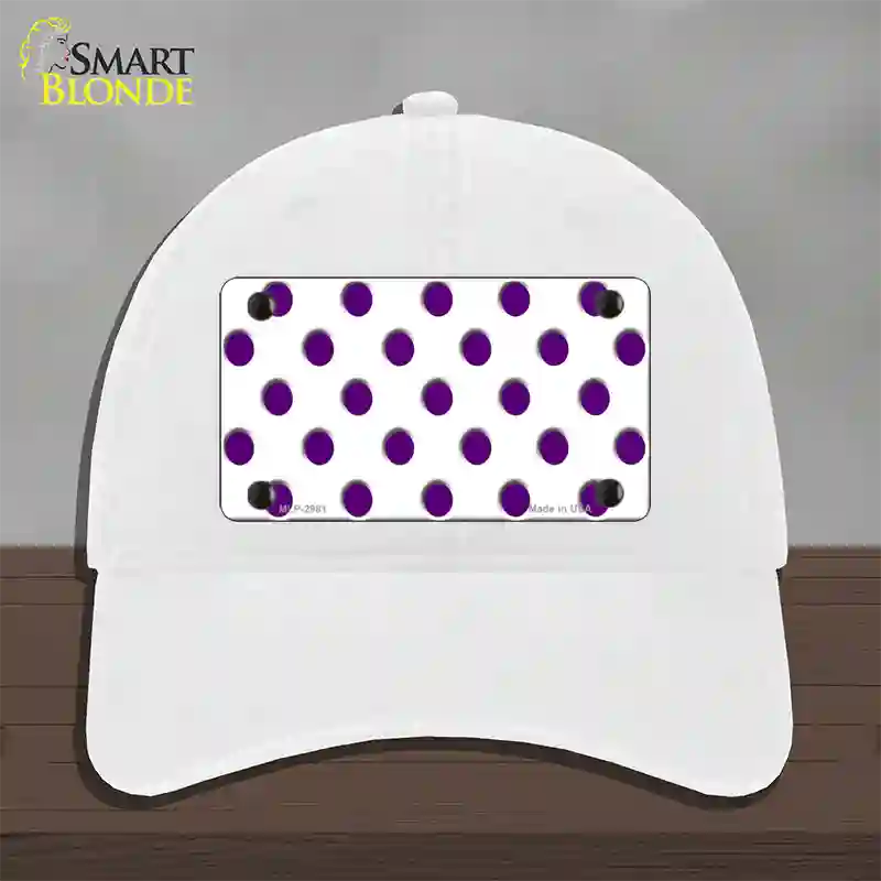 Purple White Polka Dot Novelty License Plate Hat Unconstructed Cotton / White