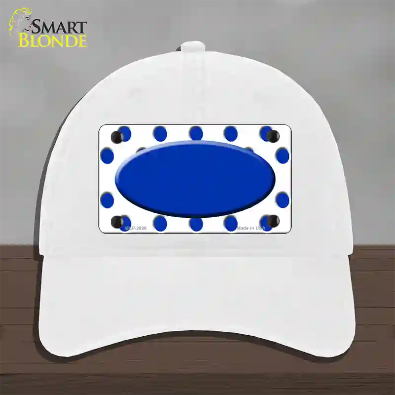 Blue White Polka Dot Blue Center Oval Novelty License Plate Hat Unconstructed Cotton / White