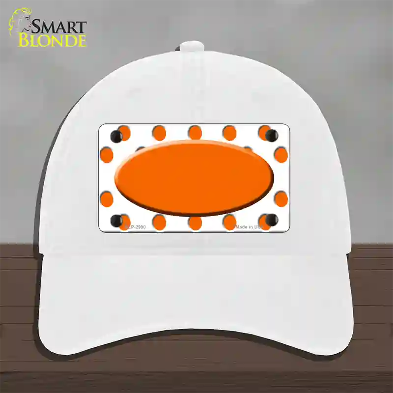 Orange White Polka Dot Orange Center Oval Novelty License Plate Hat Unconstructed Cotton / White