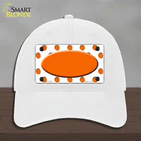 Orange White Polka Dot Orange Center Oval Novelty License Plate Hat Unconstructed Cotton / White