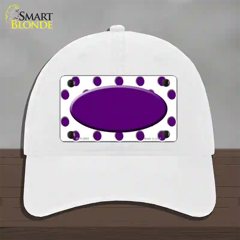 Purple White Polka Dot Purple Center Oval Novelty License Plate Hat Unconstructed Cotton / White