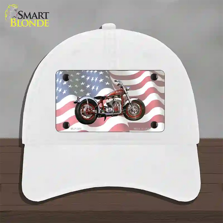 Indian Motorcycle American Flag Novelty License Plate Hat Unconstructed Cotton / White