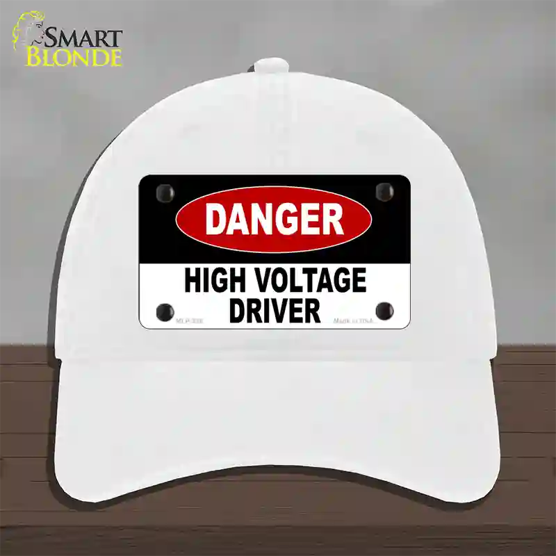 Danger High Voltage Driver Novelty License Plate Hat Unconstructed Cotton / White