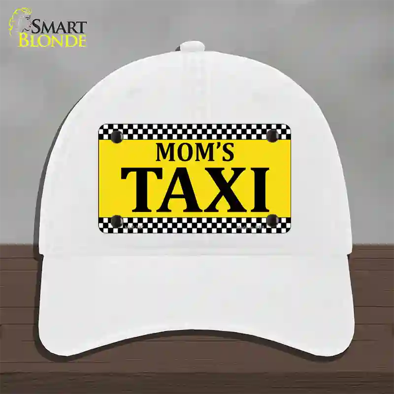 Moms Taxi Novelty License Plate Hat Unconstructed Cotton / White