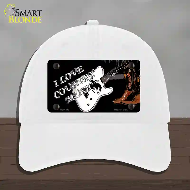 I Love Country Music Novelty License Plate Hat Unconstructed Cotton / White