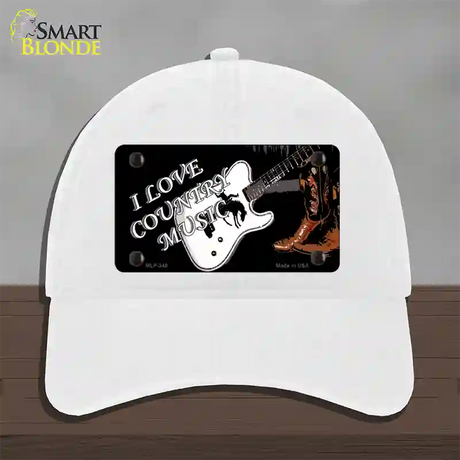 I Love Country Music Novelty License Plate Hat Unconstructed Cotton / White