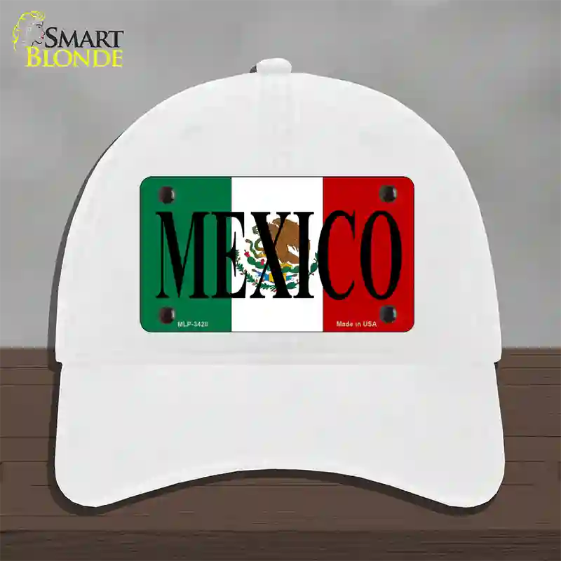 Mexico Novelty License Plate Hat Unconstructed Cotton / White