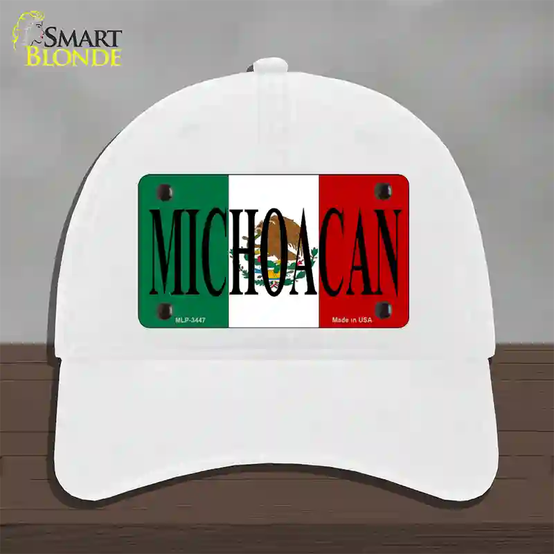 Michoacan Mexico Flag Novelty License Plate Hat Unconstructed Cotton / White