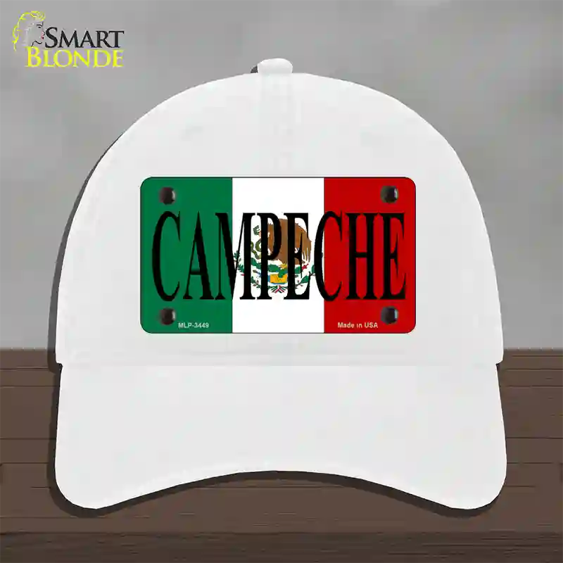 Campeche Mexico Flag Novelty License Plate Hat Unconstructed Cotton / White