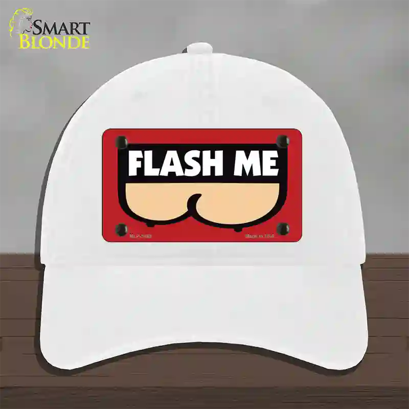 Flash Me Novelty License Plate Hat Unconstructed Cotton / White