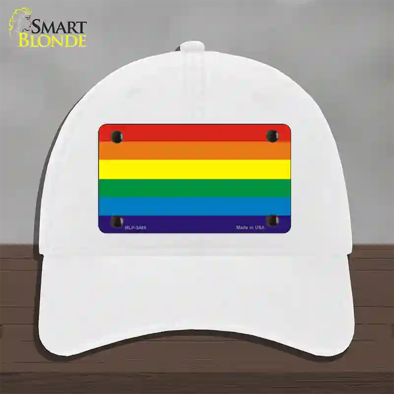 Rainbow Flag Novelty License Plate Hat Unconstructed Cotton / White