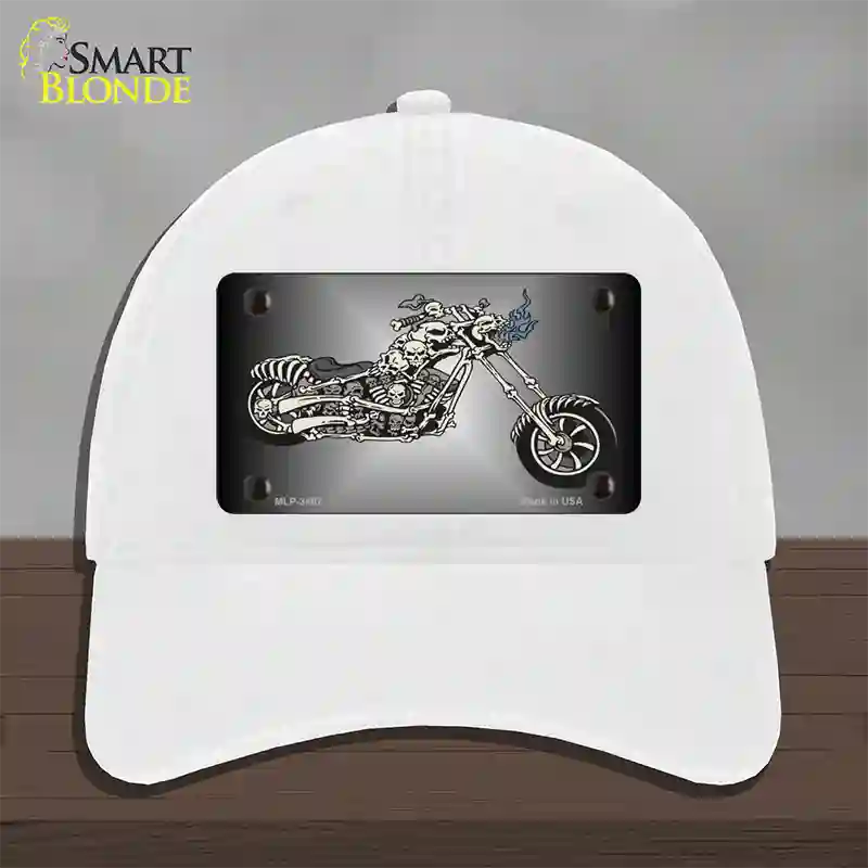 Chopper Skull Novelty License Plate Hat Unconstructed Cotton / White