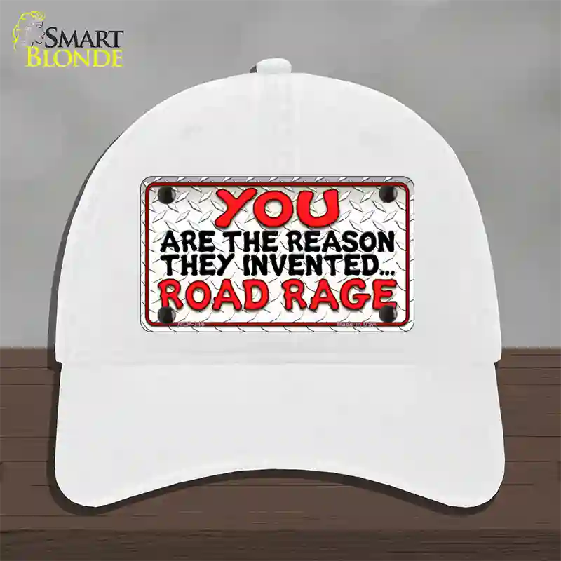 Invented Road Rage Novelty License Plate Hat Unconstructed Cotton / White