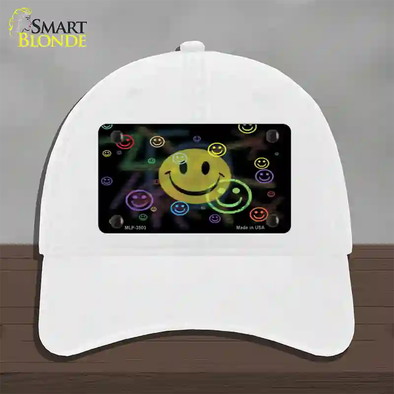 Smiley Novelty License Plate Hat Unconstructed Cotton / White