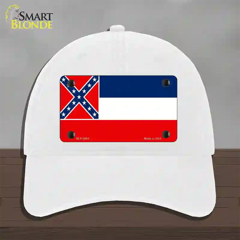 Mississippi Flag Novelty License Plate Hat Unconstructed Cotton / White