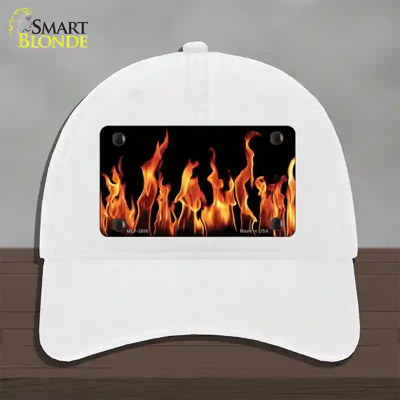 Flames Customizable Novelty License Plate Hat Unconstructed Cotton / White