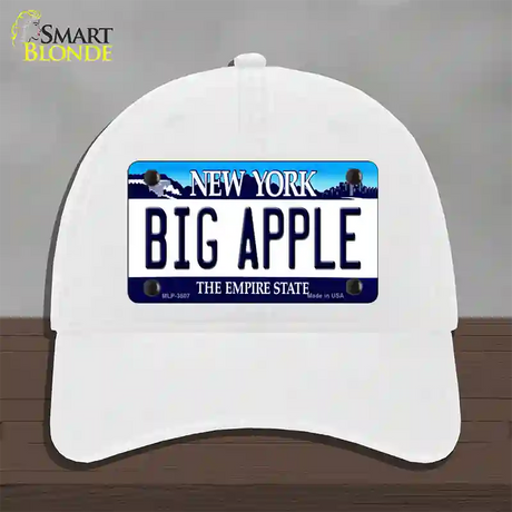 Big Apple New York Novelty License Plate Hat Unconstructed Cotton / White