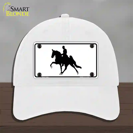 Horse With Rider Novelty License Plate Hat Unconstructed Cotton / White