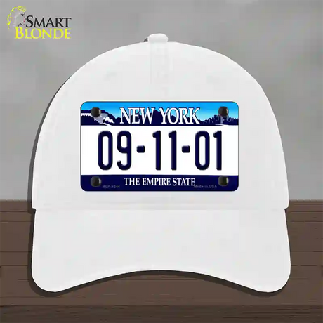 9 11 01 New York Novelty License Plate Hat Unconstructed Cotton / White