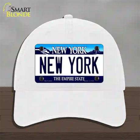 New York State Novelty License Plate Hat Unconstructed Cotton / White