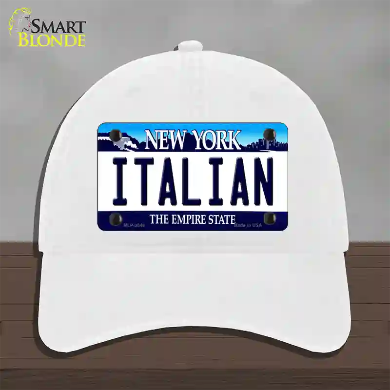 Italian New York Novelty License Plate Hat Unconstructed Cotton / White