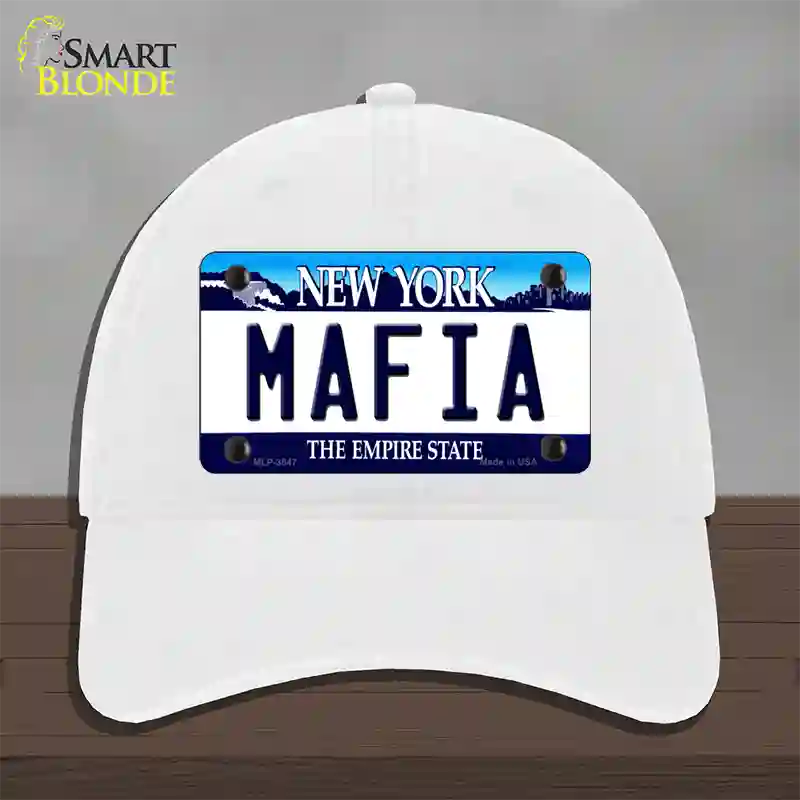 Mafia New York Novelty License Plate Hat Unconstructed Cotton / White