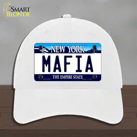 Mafia New York Novelty License Plate Hat Unconstructed Cotton / White