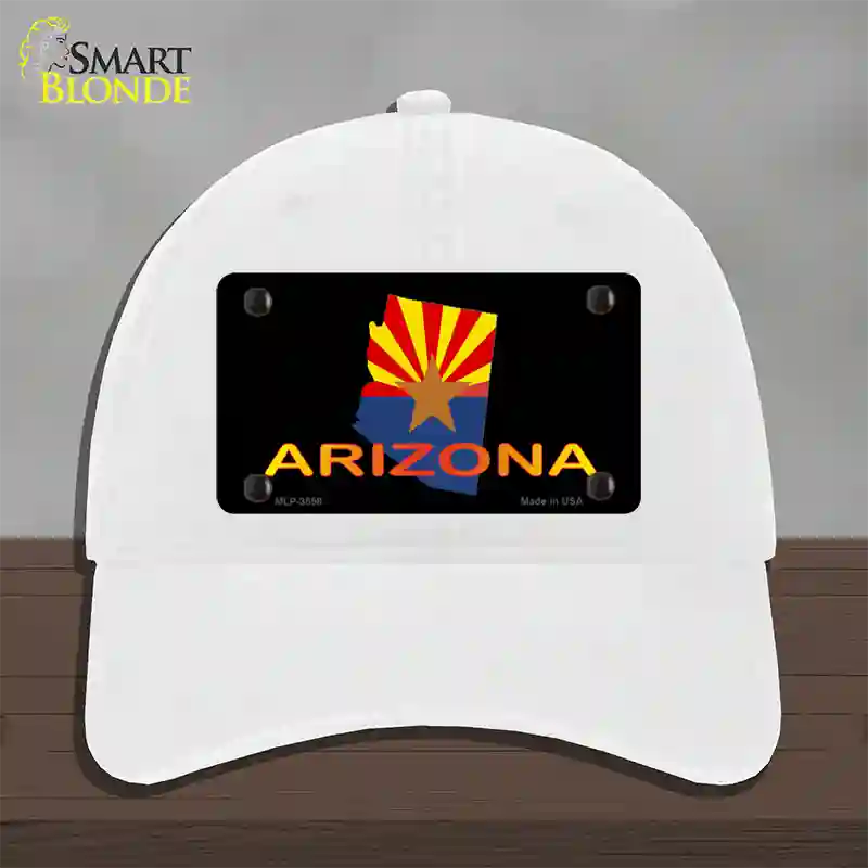 Arizona Flag Filled State Outline Novelty License Plate Hat Unconstructed Cotton / White