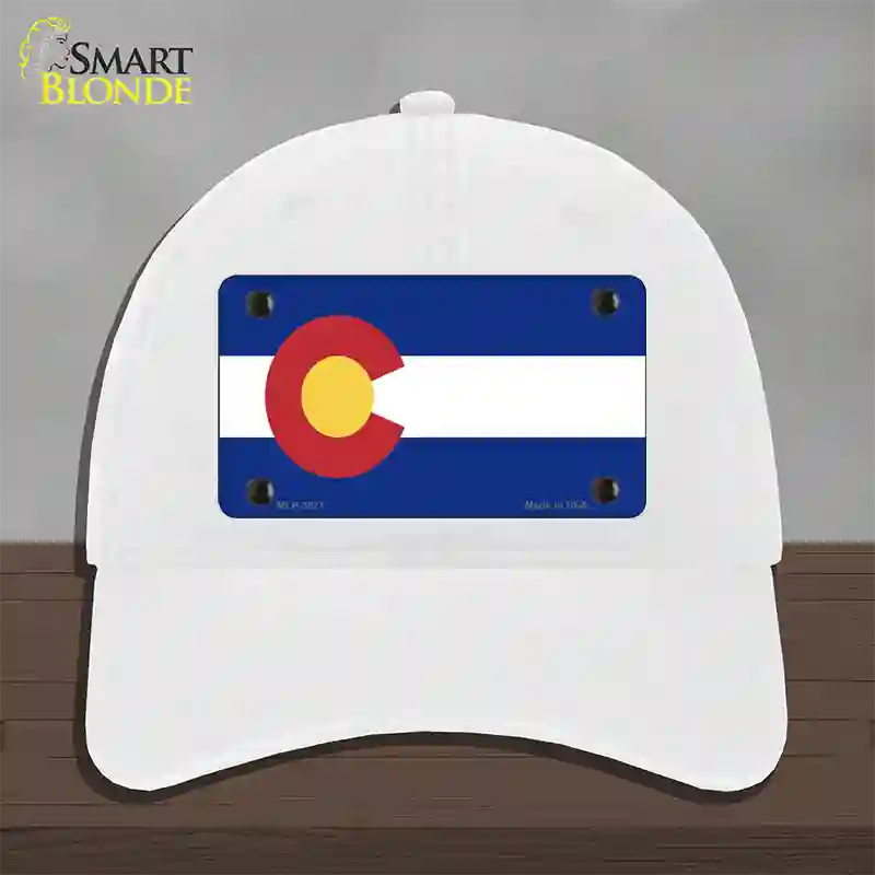 Colorado State Flag Novelty License Plate Hat Unconstructed Cotton / White