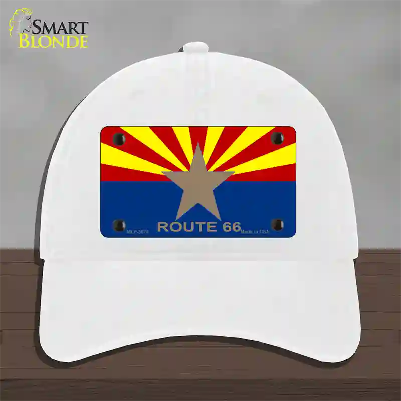 Arizona Flag with Route 66 Novelty License Plate Hat Unconstructed Cotton / White