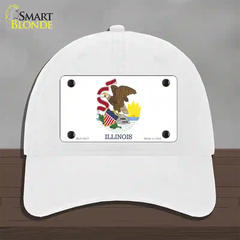 Illinois State Flag Novelty License Plate Hat Unconstructed Cotton / White