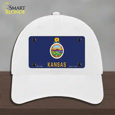 Kansas State Flag Novelty License Plate Hat Unconstructed Cotton / White