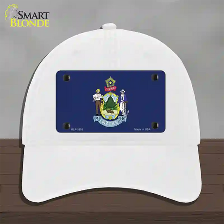 Maine State Flag Novelty License Plate Hat Unconstructed Cotton / White