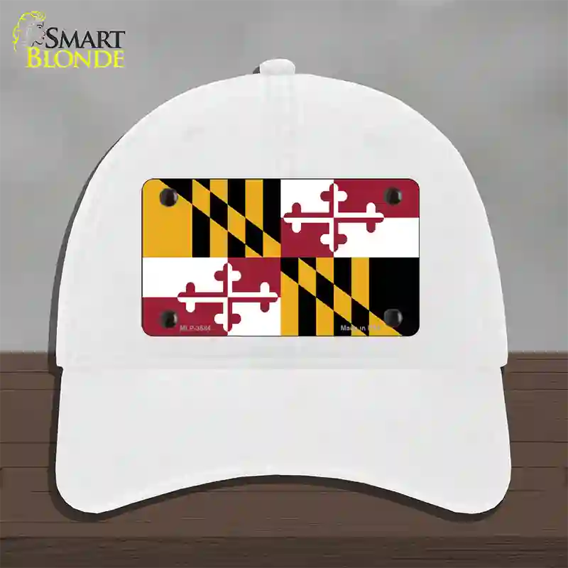 Maryland State Flag Novelty License Plate Hat Unconstructed Cotton / White