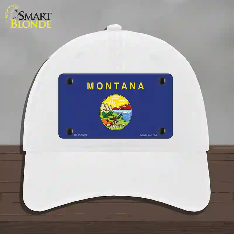 Montana State Flag Novelty License Plate Hat Unconstructed Cotton / White