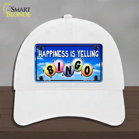 Happiness Is Yelling Bingo Novelty License Plate Hat Unconstructed Cotton / White