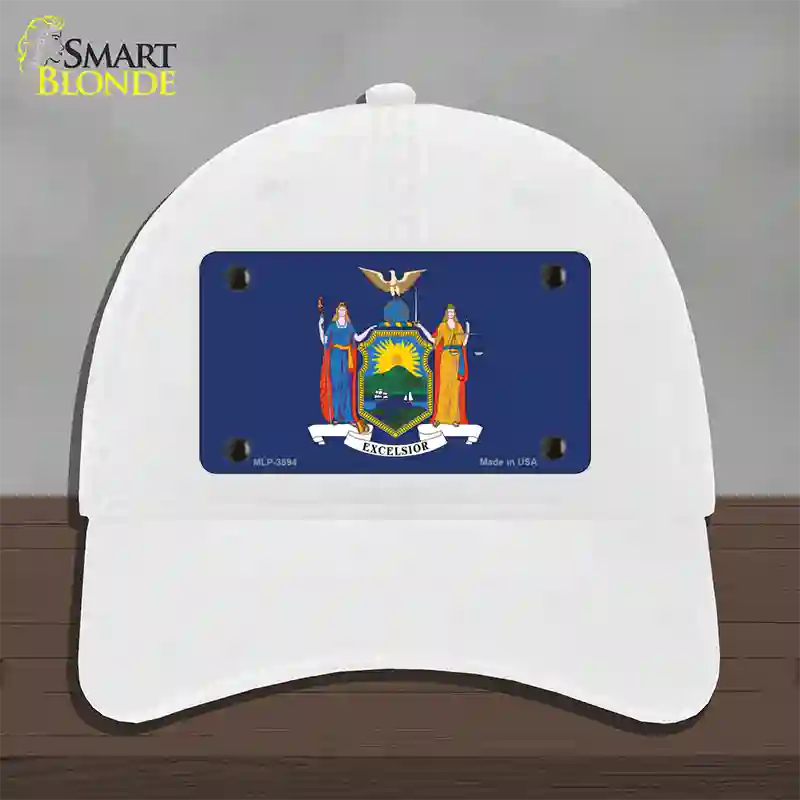 New York State Flag Novelty License Plate Hat Unconstructed Cotton / White