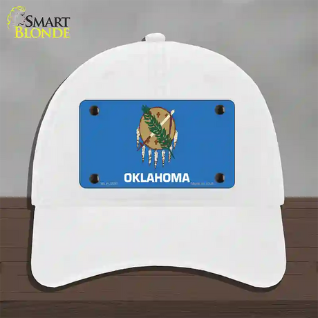 Oklahoma State Flag Novelty License Plate Hat Unconstructed Cotton / White