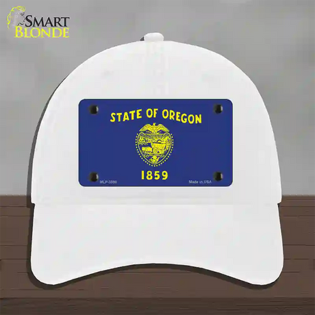 Oregon State Flag Novelty License Plate Hat Unconstructed Cotton / White