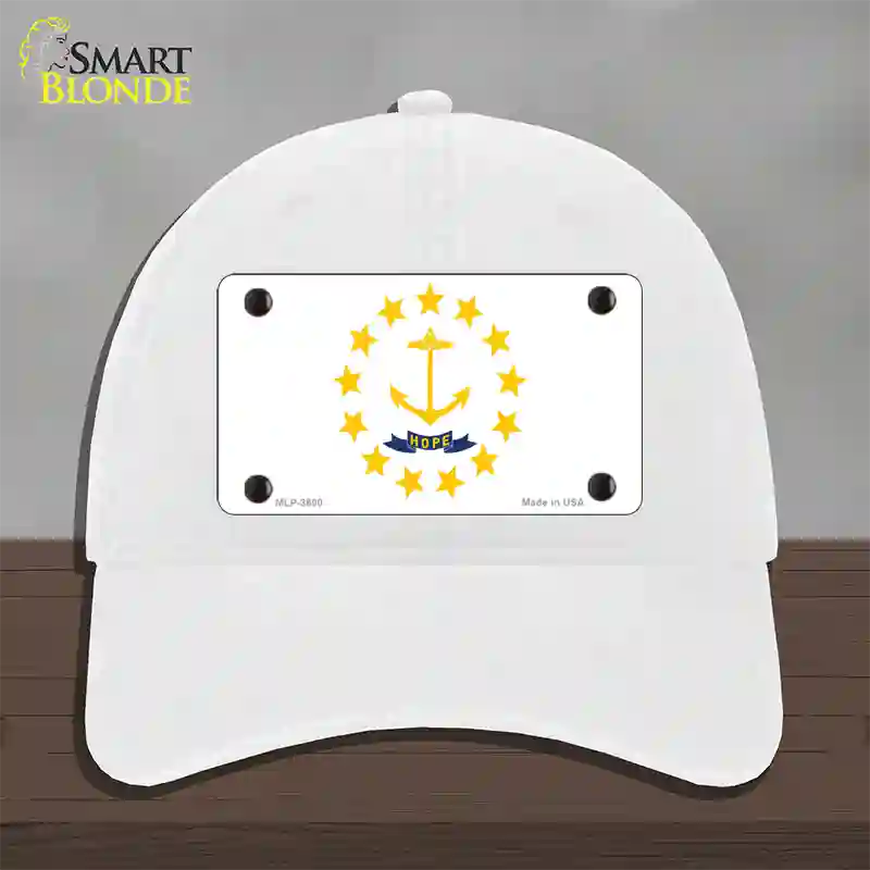 Rhode Island State Flag Novelty License Plate Hat Unconstructed Cotton / White