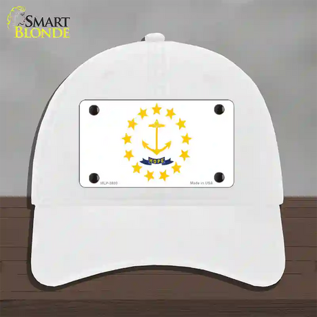 Rhode Island State Flag Novelty License Plate Hat Unconstructed Cotton / White