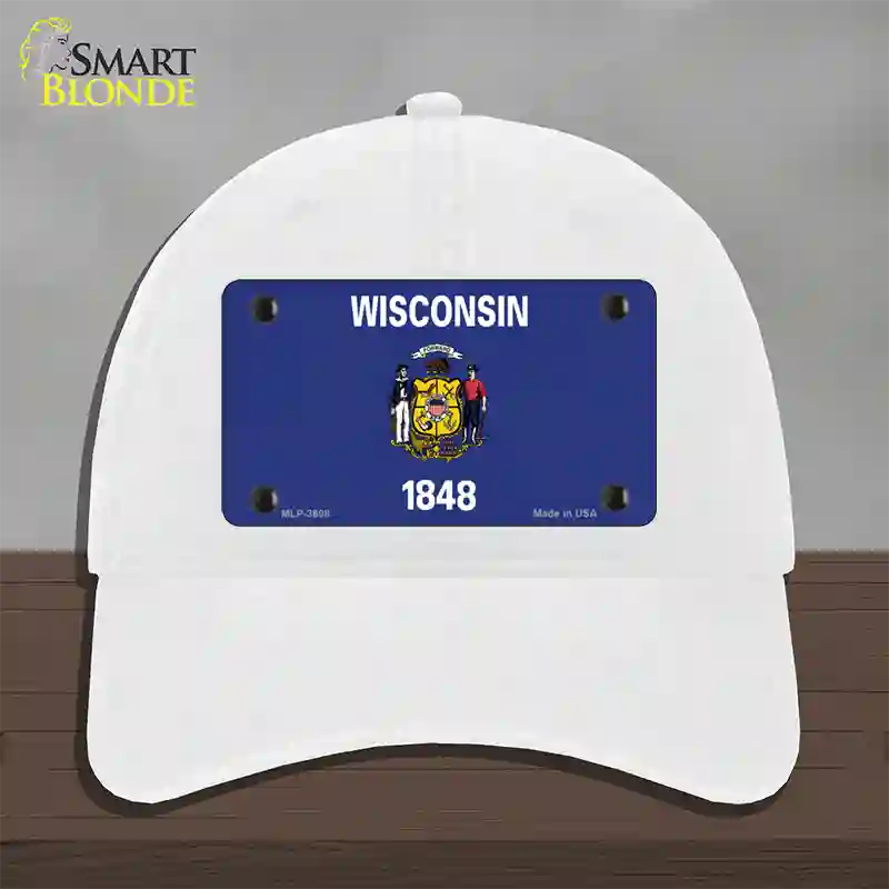 Wisconsin State Flag Novelty License Plate Hat Unconstructed Cotton / White