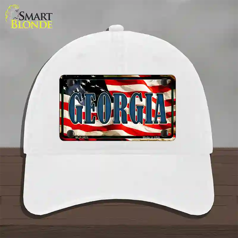 Georgia USA Novelty License Plate Hat Unconstructed Cotton / White